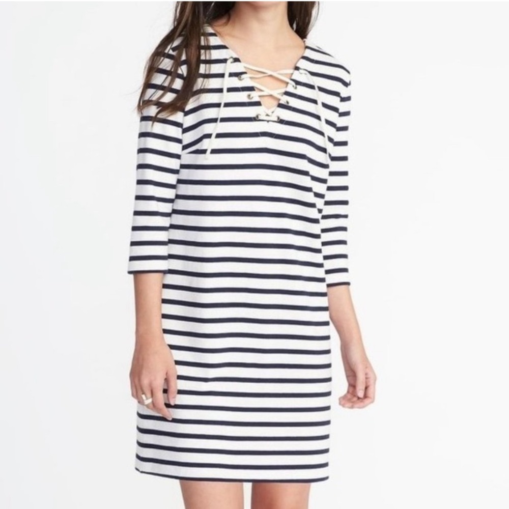 Old Navy Nautical Striped Lace Up Dress